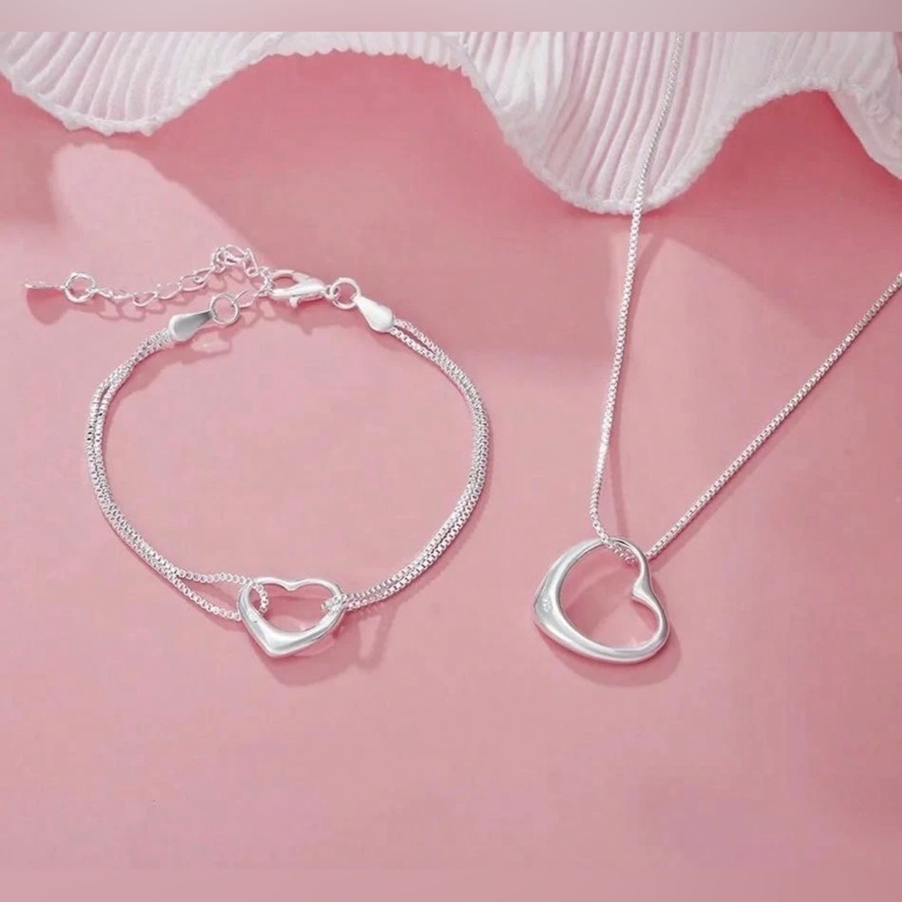 SILVER 925 Necklace & Bracelet Set - Heart figure